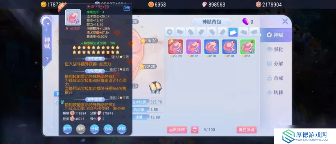 桃花源记抄大神作业！法师神赋8件套完美公式：3个位置必须带伤害提升！