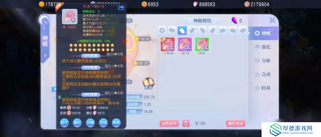 桃花源记抄大神作业！法师神赋8件套完美公式：3个位置必须带伤害提升！